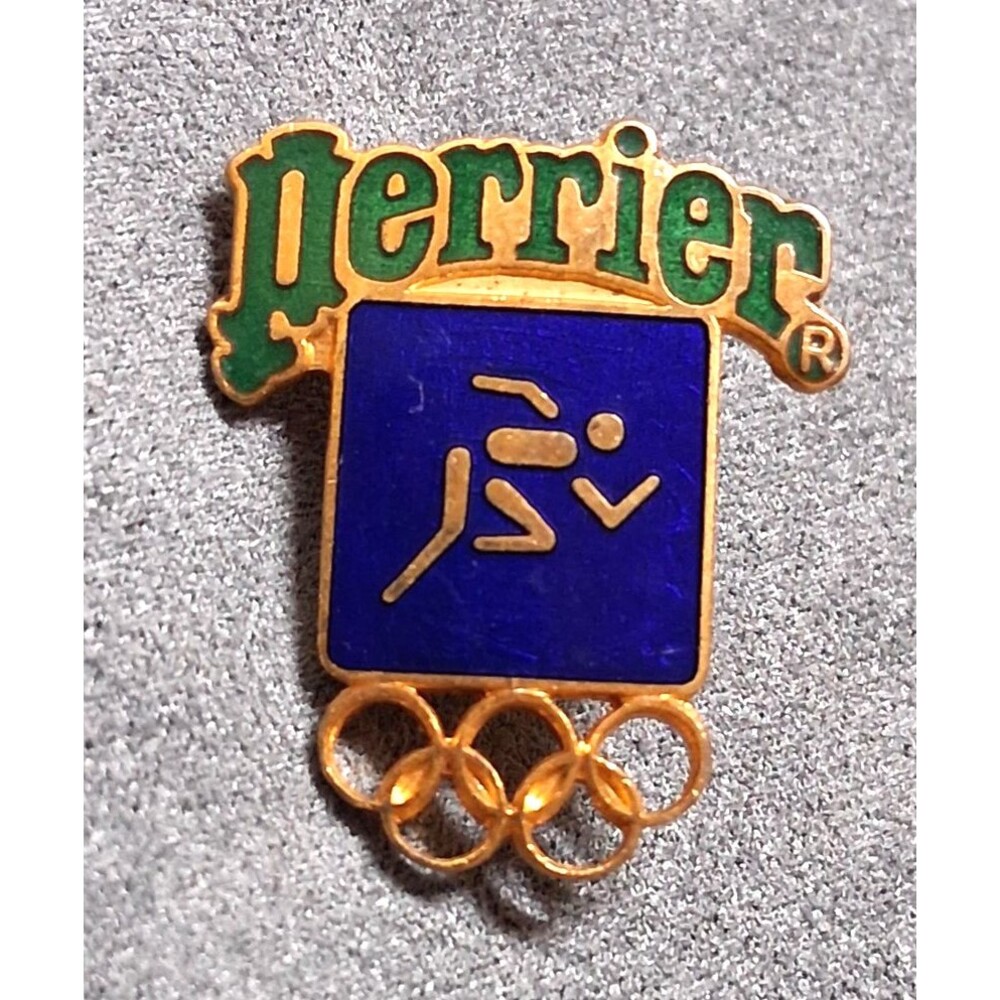 Vintage Perrier Olympics Lapel Pin Green Blue Enamel Gold Tone